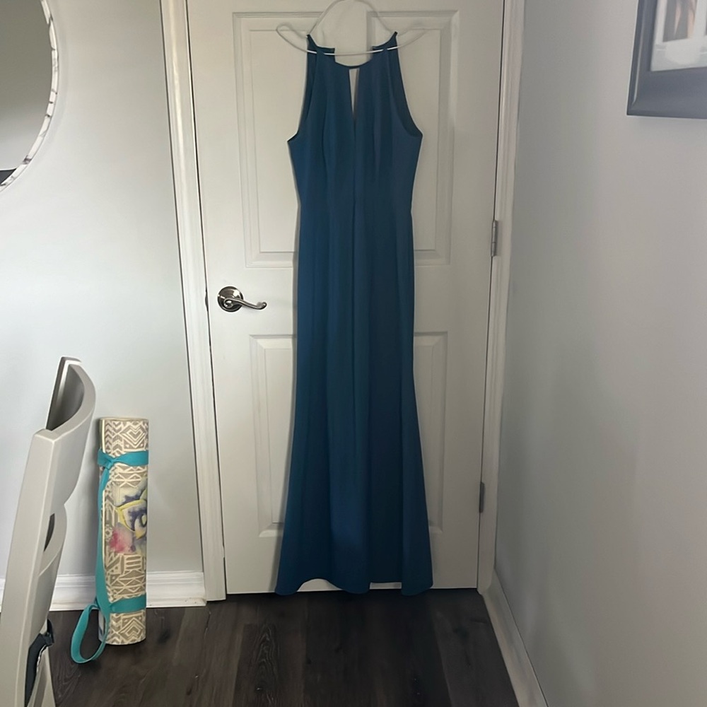 BELLA BRIDESMAIDS Blue Sleeveless Halter Maxi Gown